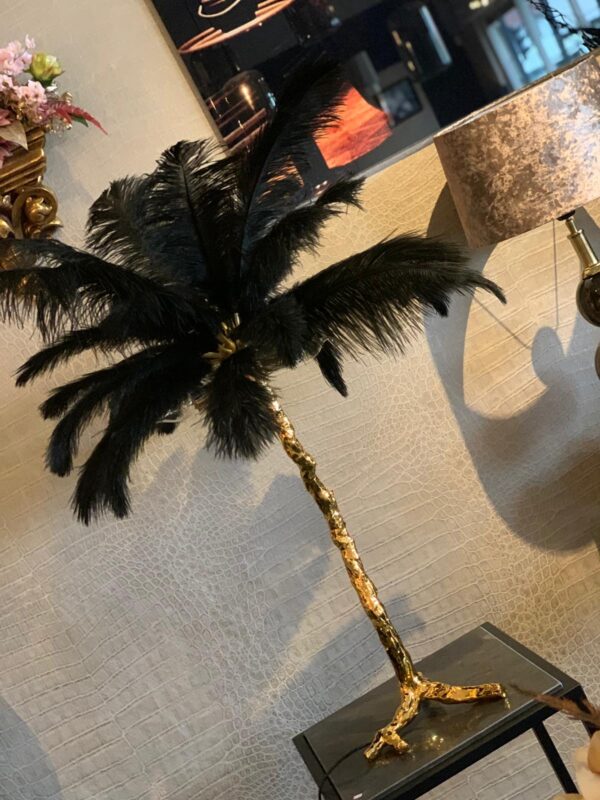 Palm lamp met veren goud zwart Angelas Kroonjuweeltje